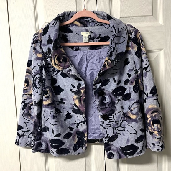 Anthropologie Odille Periwinkle Blue Purple Floral Velour Velvet Lined Jacket - Picture 11 of 16